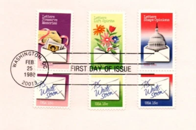 USPS FDC First Day Cover Souvenir Sheet Letter Writing Block Of 6 Scott #1803-10 - Image 1 of 2