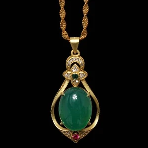 8G Chinese Jadeite Jade 14K Gold Pendant Necklace A191 - Picture 1 of 7
