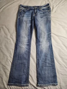 Miss Me Jeans Bootcut Womens Size 34x34 Medium Wash Mid Rise Rhinestones Grunge - Picture 1 of 8