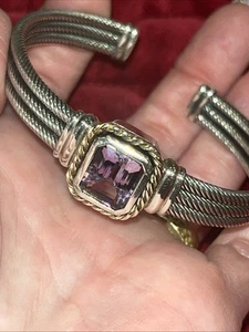 CNA Sterling 14k Amethyst Cable Cuff Bracelet Sz 7.25 45.5 Gms! - Picture 1 of 13