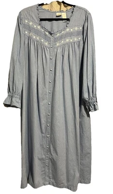 Gilligan O'Malley Women’s XL Blue Long Sleeve Nightgown 100% Cotton Button Down - Image 1 of 4