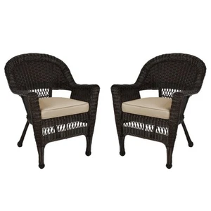 Jeco Wicker Chair in Espresso with Tan Cushion (Set of 2) - Picture 1 of 9