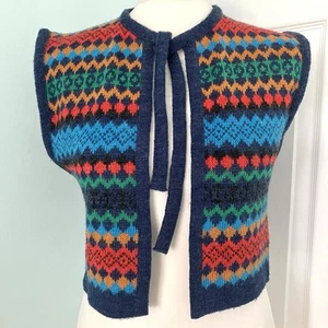 Vintage 1970s St Michael M&S Multicoloured Fair Isle Style Knit Waistcoat 8-10 - Picture 1 of 5