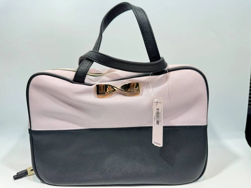 Bolso de Cosméticos de Viaje Victoria’s Secret Rosa y Negro con Lazo Dorado – Nuevo con Etiquetas Foto 1 de 4