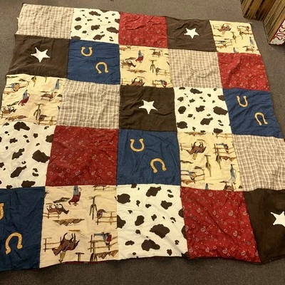 Manta Western Tamaño Completo 80 x 75 Vaquero Caballo Herraduras Estrellas Cactus  Foto 1 de 4