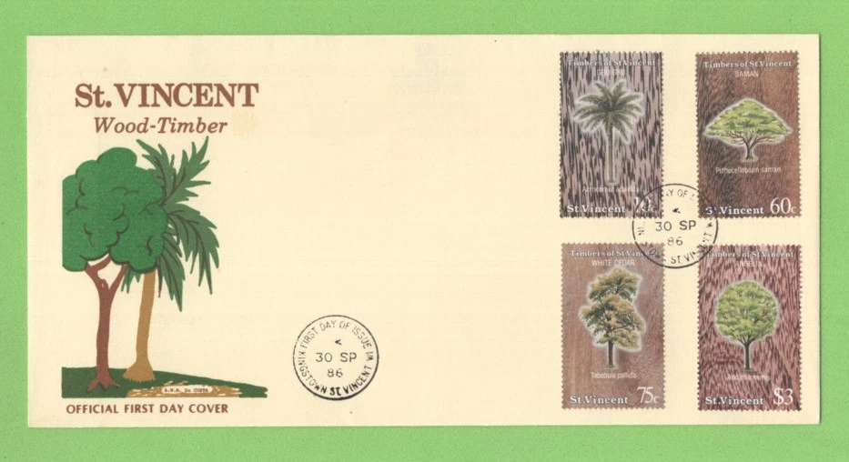 St Vincent 1986 Trees/Timber set First Day Cover - Image 1 of 1
