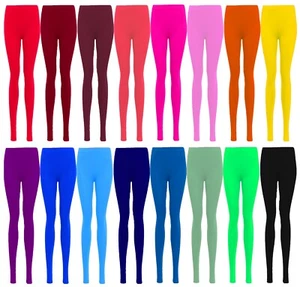 WOMENS LADIES VISCOSE LYCRA PLAIN STRETCHY SOFT LEGGINGS ELASTICATED WAIST UK - Picture 1 of 23