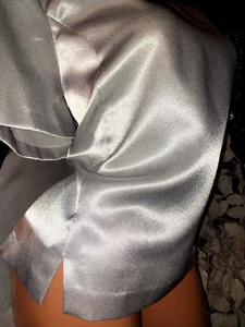 VTG SATIN SHINY DRAPERS P/L SILVER CHROME PLATNIUM BLOUSE SHIRT TOP 42/44 - Picture 1 of 10