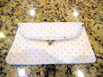 Lanz white leather clutch purse, fleur de lis, c. 1950s - Image 1 of 4