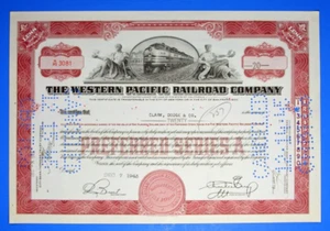 The Western Pacific Railroad Company $100 Shares Stock Certificate - Picture 1 of 3