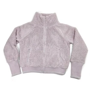 Athleta Lilac Tugga Sherpa Jacket Light Purple Long Sleeve Zip Fuzzy Warm Soft S - Picture 1 of 9