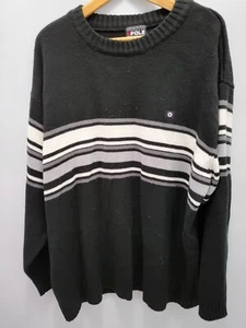Southpole Sweater Mens XXL Black Gray Striped Chunky Y2K Vintage Streetwear - Picture 1 of 9