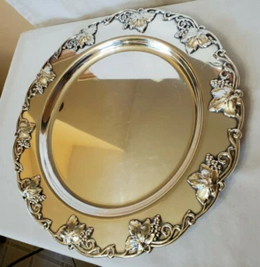 vintage round silverplate serving tray grapes and leaves denmark 1298 - Picture 1 of 6
