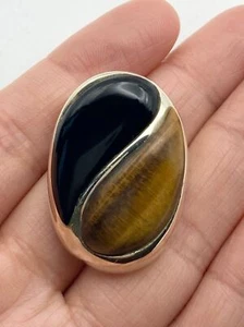 Vintage sterling silver tiger’s eye black onyx yinyang pendant - Picture 1 of 6