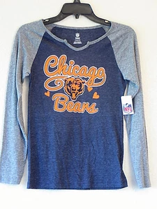 Chicago Bears Tee Navy Blue Long Sleeve T-Shirt Scoop V-Neck Girls Lrg NWT - Picture 1 of 4