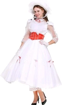 Mary Poppins Adult Costume Dress Hat English Nanny Holiday Cosplay Ball Gown - Image 1 of 4