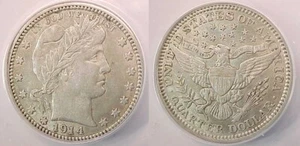 1914 P Barber Quarter ANACS Certified Almost Uncirculated 50 AU 50 - Picture 1 of 2