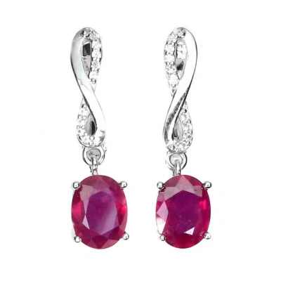 925 Sterling Silver Earrings Oval Ruby 8x6mm Simulated Cz Gemstone Jewelry - Image 1 of 4