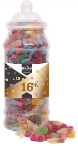 Happy 16th Birthday Sweets Gift Jar Fizzy Tangy Mix Medium or Large Mr Beez - Picture 1 of 3