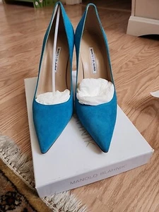 NIB Manolo Blahnik BB Turquoise Blue  105 Shoes Pumps Heels 40.5 - Picture 1 of 15