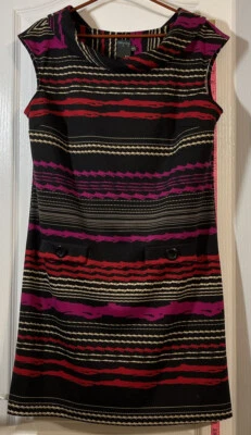 Gabby Skye Womens Shift Dress Size 14 Black Multi Striped Sleeveless Ponte Knit - Image 1 of 4