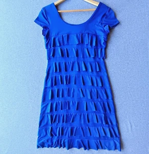 Liz Jordan Dress Womens 10 Blue Ruffle Tiered Stretch Club Party Cocktail - Picture 1 of 11