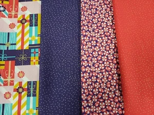 Christmas Parcels, Candy And Metallic Spots 4 Fat Quarters 100% Premium Cotton - Picture 1 of 6