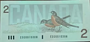 1986 2$ Canada Bird Series Two Dollars Low Serial 0015308 Gem Unciruculated - Bild 1 von 2