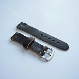 Handmade in England - Horween Black Leather Watch Strap 18/20/22/24mm - Picture 1 of 8