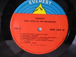 ERROR LP Zabaleta Harp Music Of The Renaissance 1973 NO JACKET Everest 3340 - Picture 1 of 3