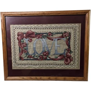 Wanddeko Liebe gerahmt Kreuzstich Kunst 90er Landhaus Viktorianischer Stil  - Bild 1 von 8