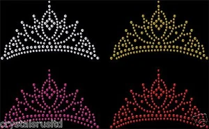 Iron-On Tiara Crown Rhinestone Diamante Transfer Hotfix Crystal Motif Applique - Picture 1 of 8