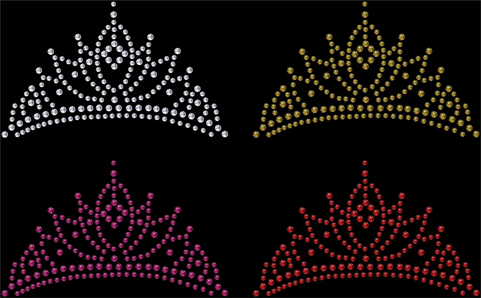 Iron-On Tiara Crown Rhinestone Diamante Transfer Hotfix Crystal Motif Applique - Image 1 of 1