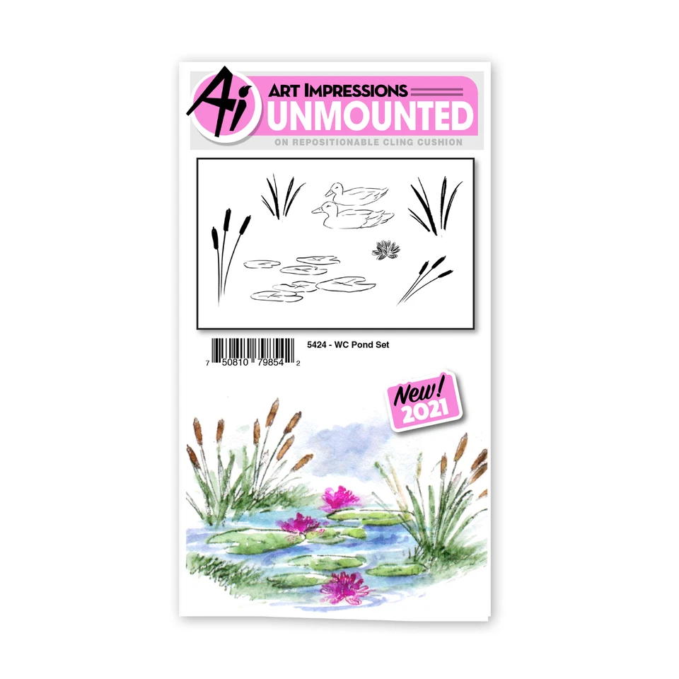 AI WC POND SET-Art Impressions Watercolor Rubber Stamp-Stamping Craft-Lake-Duck - Image 1 of 1