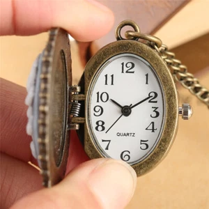 Retro Women Quartz Oval Case Pocket Watch Beauty Elegant Lady Rose Life Gifts - Picture 1 of 15
