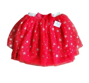 New BABY SARA by Sara Sara M Red Silver Star Glitter Pull On Tutu Skirt Girl - Picture 1 of 6