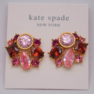Kate spade jewelry HUGE cut crystals CZ pink red cluster stackable stud earrings