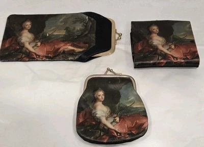 Vintage Made In Italy Wallet Coin Purse Eyeglass Case Printed Woman Portrait - Image 1 of 4