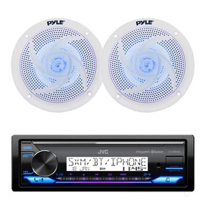 Marine Bluetooth Receiver, 2x 5.25" 180W Blue Flashing LED Boat Speakers (White) - Picture 1 of 4