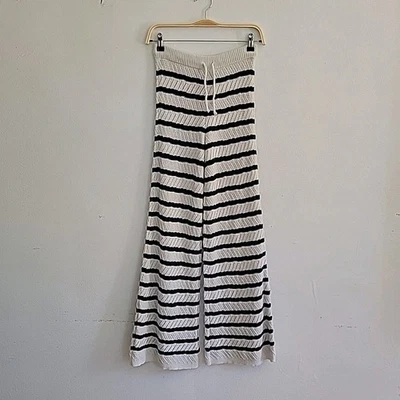 Aerie High Waisted Wide Leg Knit Drawstring Pants XS Blue White Stripe Nautical - Image 1 of 4