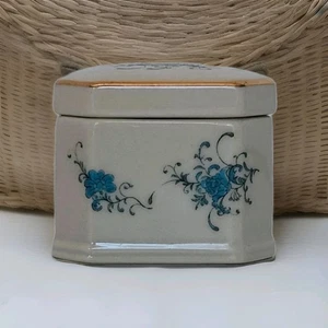 Takahashi San Francisco Trinket Box Porcelain "French Flower" Japan Blue Floral - Picture 1 of 14