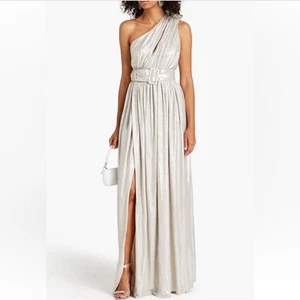 Retrofete Platinum Andrea One Shoulder Plissee Metallic Jerseykleid Small - Bild 1 von 14