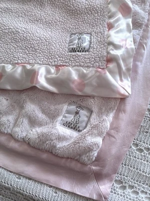 Lot 2 Little Giraffe Plush Luxe Faux Fur Pink Baby Blanket Satin Polka Dot Lovey - Image 1 of 4