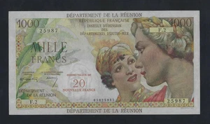 REUNION 20 Nouveaux Francs on 1000 Francs 1971 P-55 UNC Guadeloupe Guyane - Picture 1 of 2