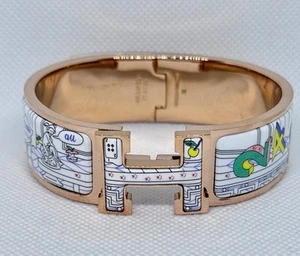 HERMES Mystere Au 24 White Enamel WIDE H Clic Bracelet 19cm GM Birkin - Picture 1 of 5