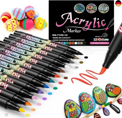 LUZOON 12 Farben Acrylstifte für Steine zum Bemalen Wasserfeste Stifte