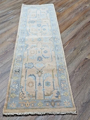 Bohemian Oushak Turkish Rug ,Oushak Turkish Hand Made Contemporary Rug, 2x8 Ft - Image 1 of 4