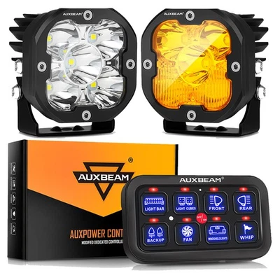 AUXBEAM 4" LED Driving Lights Flood Combo Shooter Lights + 8 Gang Switch Panel - Imagem 1 de 4