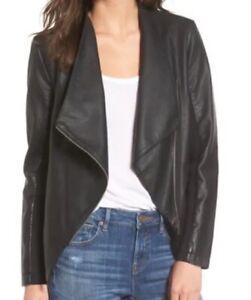 BB Dakota  Kenrick Soft Leather Suede Drape Jacket Black Women’s Size Large