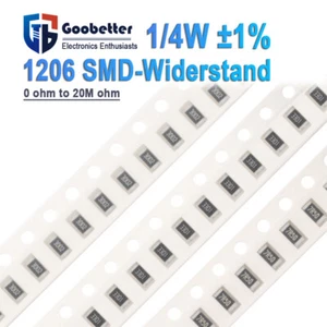 1206 Widerstand Auswahl 0 Ohm - 20 MOhm 1/4W 250mW 100 Stück 1% SMD Widerstände - Picture 1 of 12